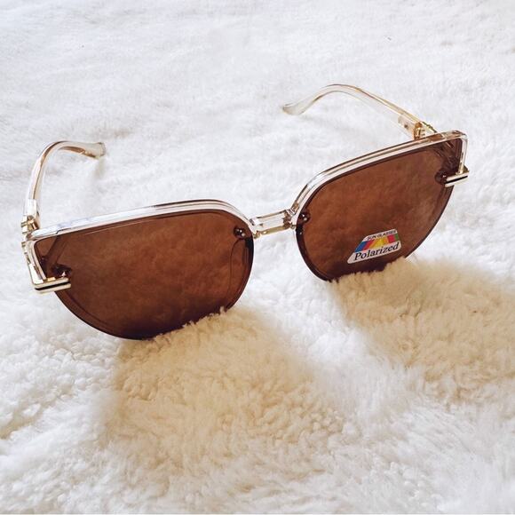 Genevieve Light Brown Rimless Polarized Sunglasses - Picture 6 of 11